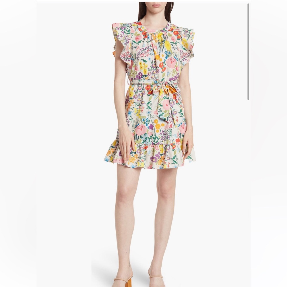 NWT MELLODAY Ruffle Cap Sleeve Tie Waist Dress size Large